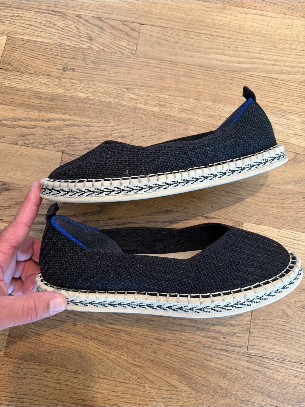 Rothy's Women's Boardwalk Espadrille Flats Black Knit Size 9
